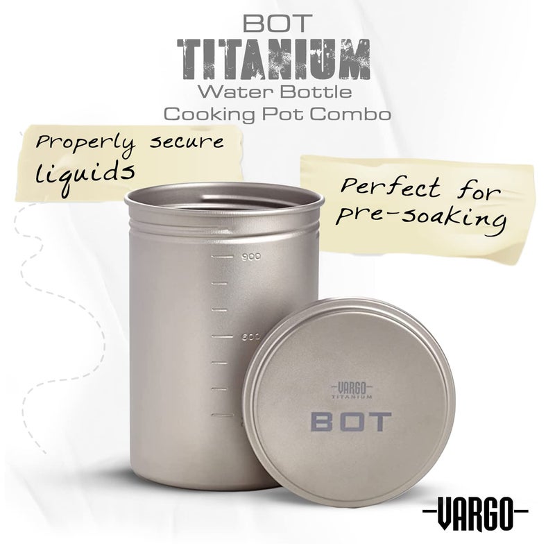 Vargo Titanium BOT Series | 1 Liter (34 oz.) Ultralight Water Bottle Cooking Pot Weighs 147 grams (5.2 oz.) | Backpacking Camping Multipurpose - Image 5